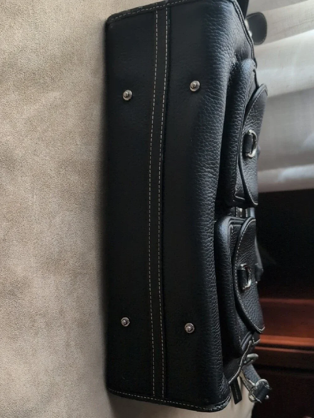 Dooney & Bourke Vintage Black Leather Double Pocket Briefcase Satchel